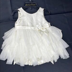 Elegant cream Lace Baby Dress with bloomers tulle skirt bow